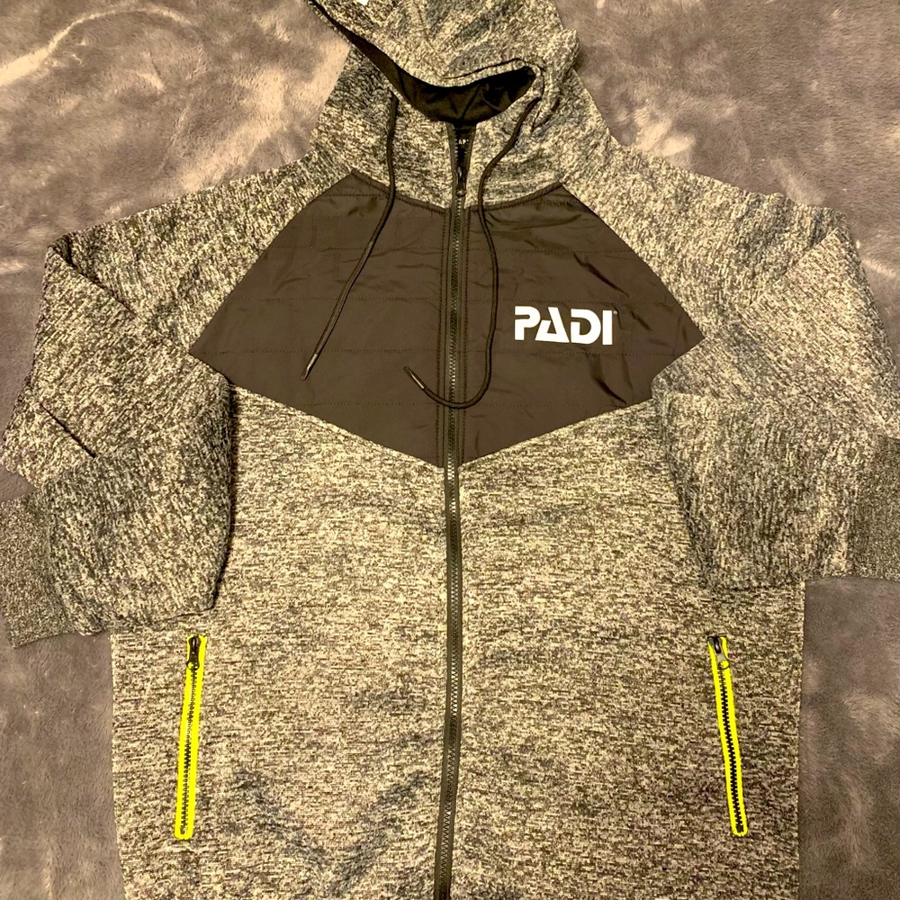 PADI Full Zip Hoodie quilted nylon and fleece sweatshirt
